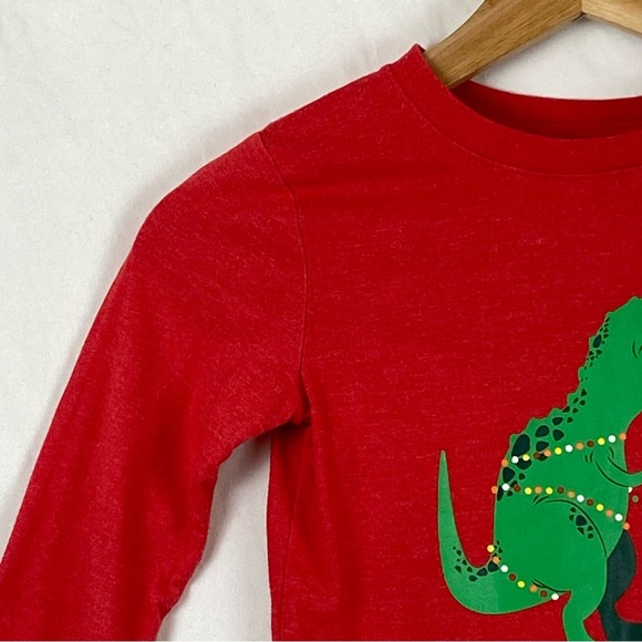 Cat & Jack Long Sleeve Red Dinosaur Christmas Kids Shirt Size 5T - Picture 4 of 16